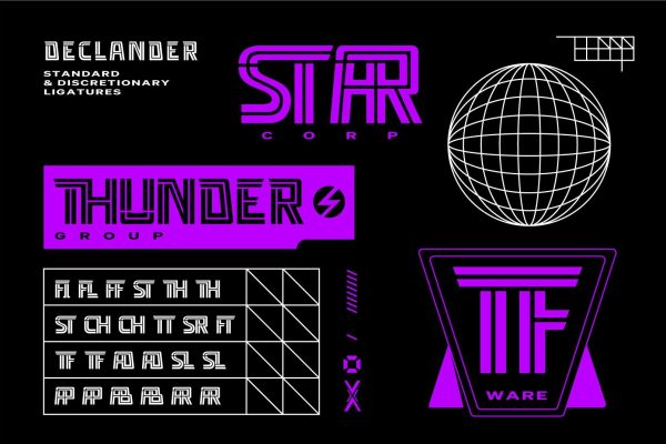 Declander – Techno Inline Font