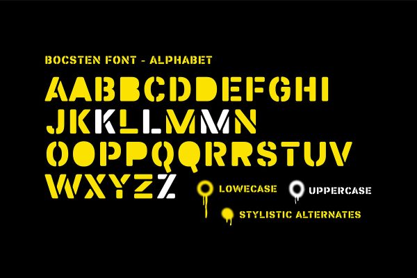 Bocsten – Splashed Stencil Font